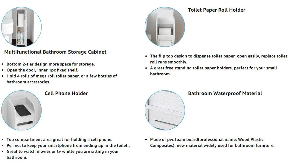 Small Bathroom Corner Floor Cabinet Toilet Vanity Cabinet Narrow Bath Sink Organizer Towel Storage Shelf for Paper Holder