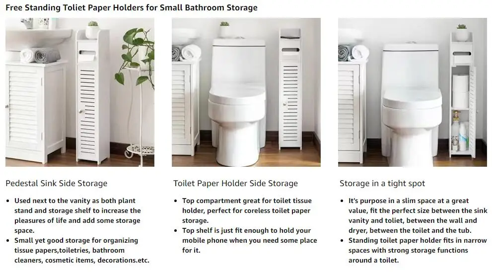 Small Bathroom Corner Floor Cabinet Toilet Vanity Cabinet Narrow Bath Sink Organizer Towel Storage Shelf for Paper Holder
