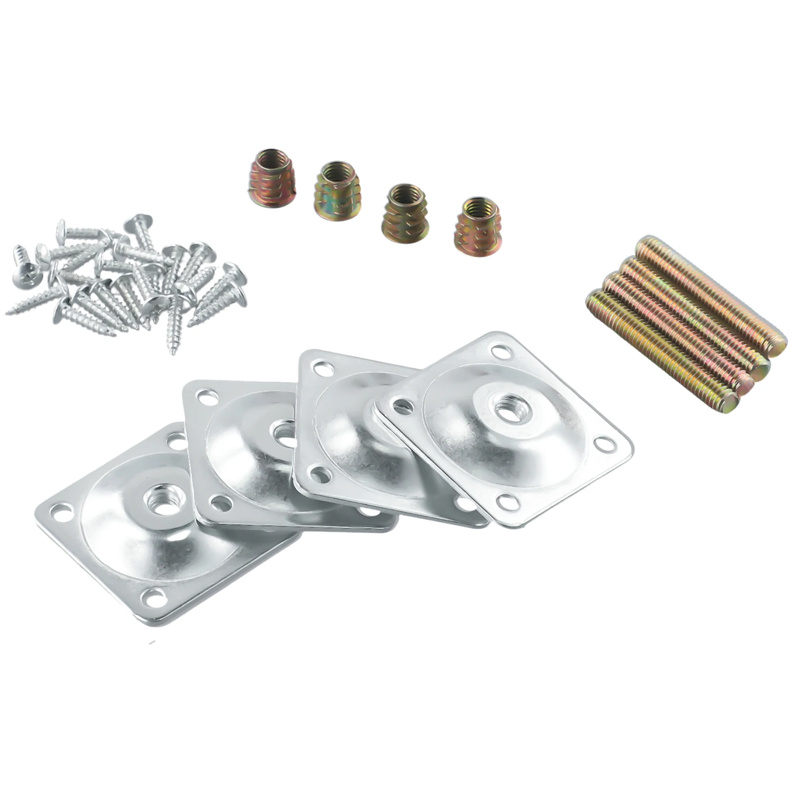 4 Set Metal Leg Fixing Mounting Plates Feet Angled Level Brackets with Dowel Screws Table Sofa Chairs Pads Furniture Hardware