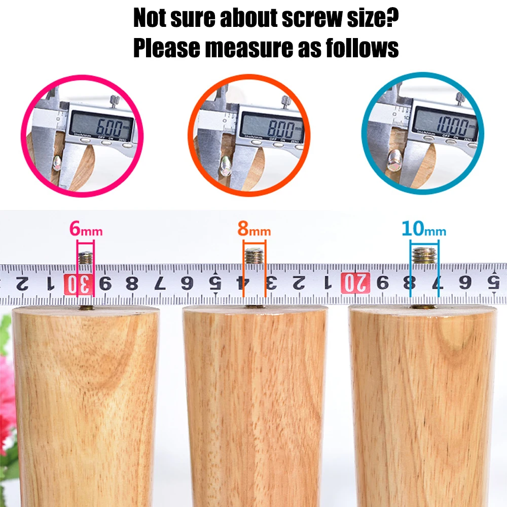 4pcs M6/M8/M10 Screw Oak Furniture Legs European Styls Conical Rubber Wood Sofa Leg Wood for Table Cabinet Furniture Raised Feet