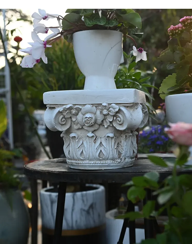 European Roman Column Flower Base, Retro Creative Plant Rack, Courtyard Balcony Display Stand, Photography Props, Wedding Decor