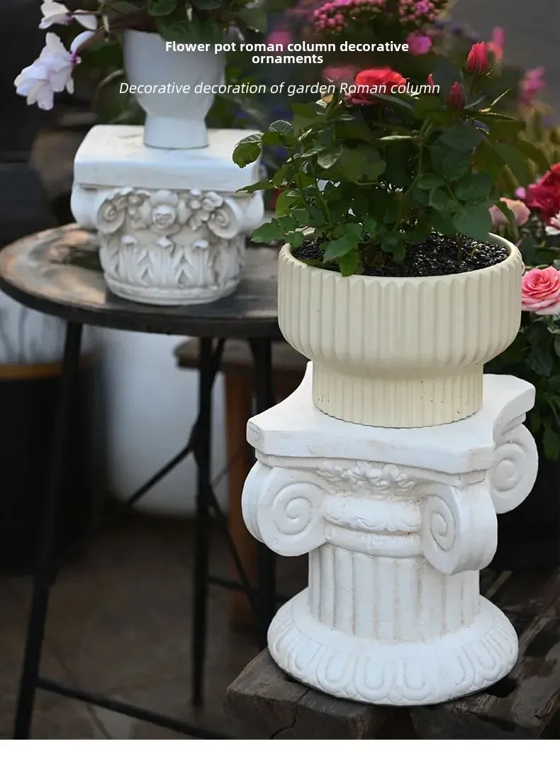 European Roman Column Flower Base, Retro Creative Plant Rack, Courtyard Balcony Display Stand, Photography Props, Wedding Decor