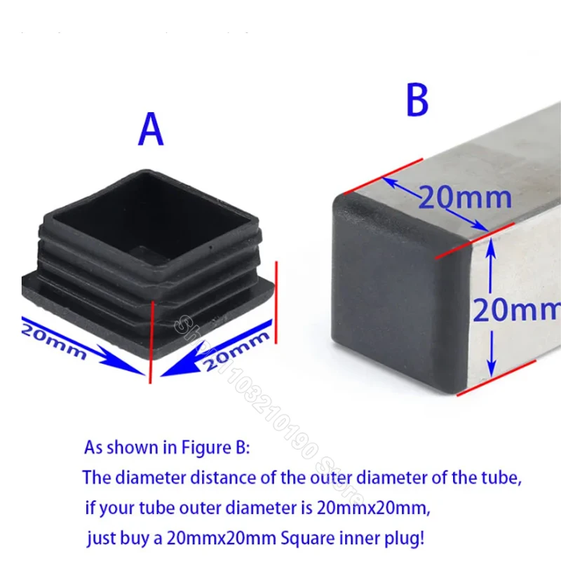 Black Square Pipe Tube Cap Plastic Tubing End Cover Glide Insert Blanking End Plugs Bung 10/13/15/16/18/19/20//22/23/25/28-200mm