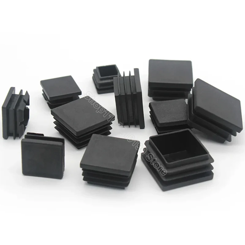 Black Square Pipe Tube Cap Plastic Tubing End Cover Glide Insert Blanking End Plugs Bung 10/13/15/16/18/19/20//22/23/25/28-200mm