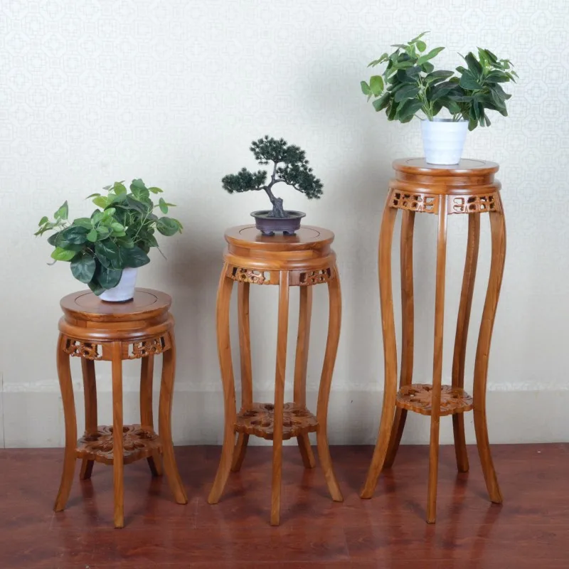 Chinese Antique Flower Rack Living Room Floor Standing Plant Rack Multi-layer Green Ivy Display Base Wooden Bonsai Pots Stools