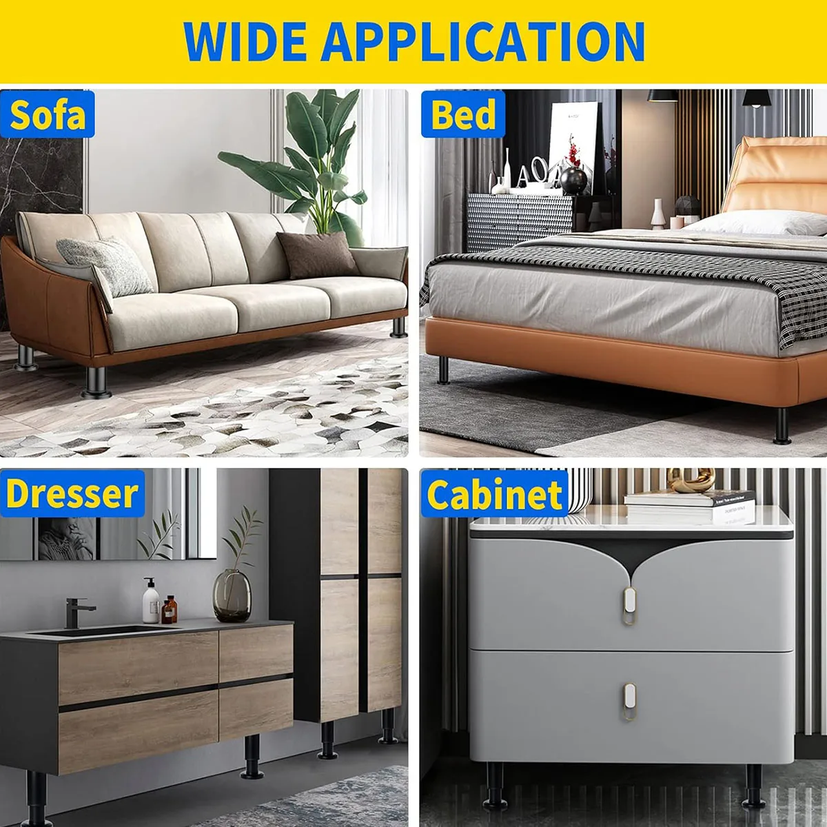 Adjustable Stainless Steel Furniture Legs Thickened Metal Replacement Legs with Screws for Cabinet Desk Table Chair Sofa Bed