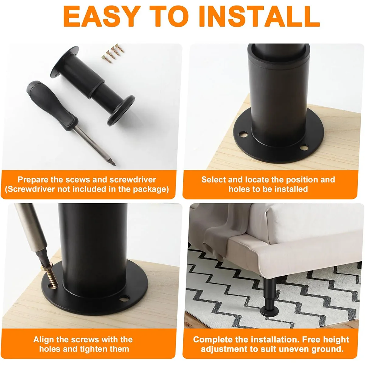 Adjustable Stainless Steel Furniture Legs Thickened Metal Replacement Legs with Screws for Cabinet Desk Table Chair Sofa Bed