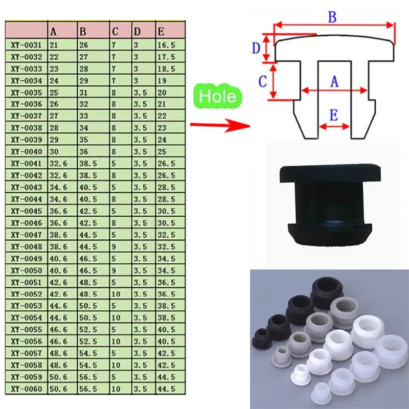 Black Silicone Rubber Hole Caps 2.5mm-50.6mmSeal Stopper Snap-on T Type Plug Cover Gasket Blanking End Cap