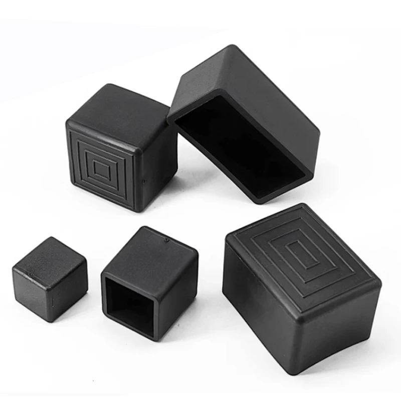 Black Square Chair Leg Caps PVC Non-slip Table Foot Dust Cover Socks Floor Protector Pads Pipe Plugs