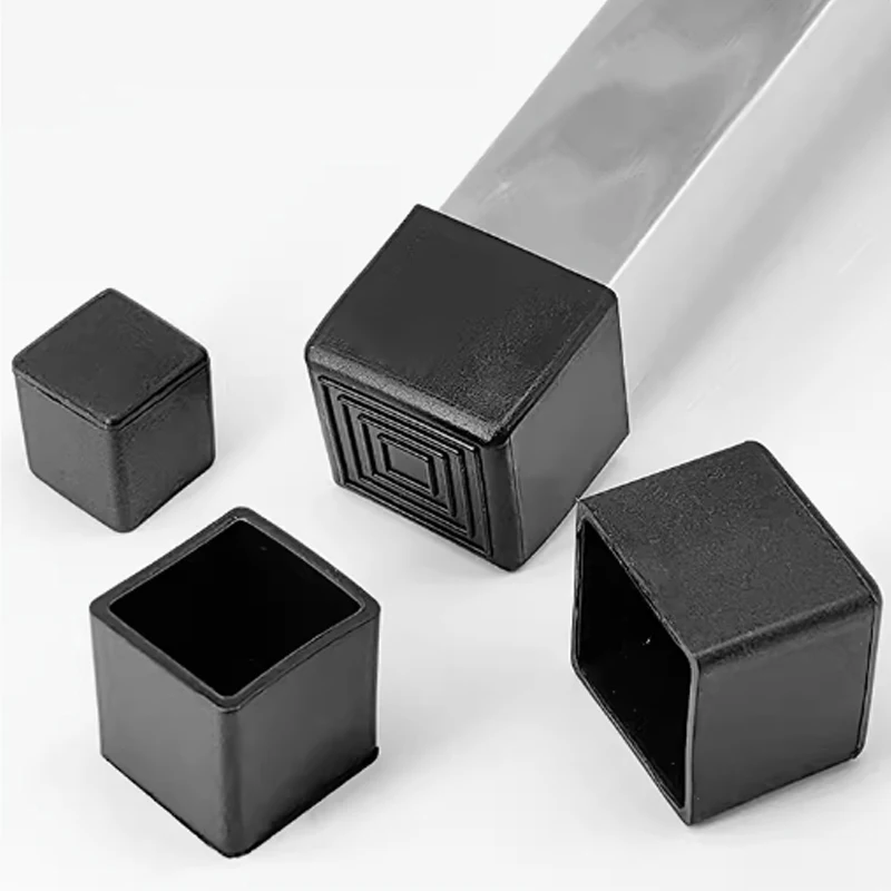 Black Square Chair Leg Caps PVC Non-slip Table Foot Dust Cover Socks Floor Protector Pads Pipe Plugs