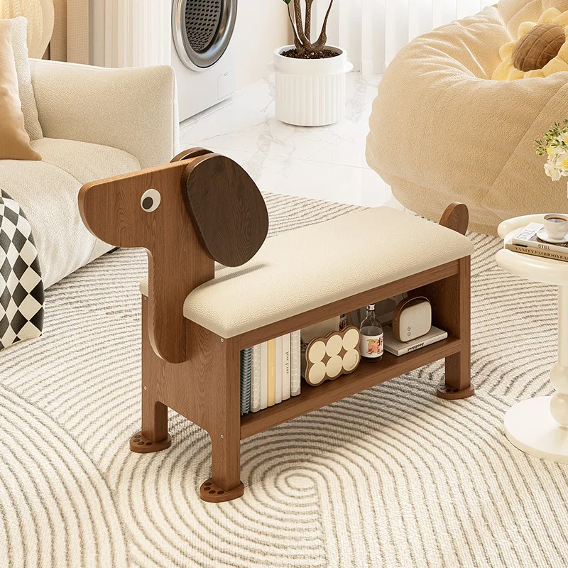 Dachshund Shape Shoe Bench - 2-Tier Storage Stool with Soft Cushion, Cute Dog Design Entryway Ottoman for Living Room Deco