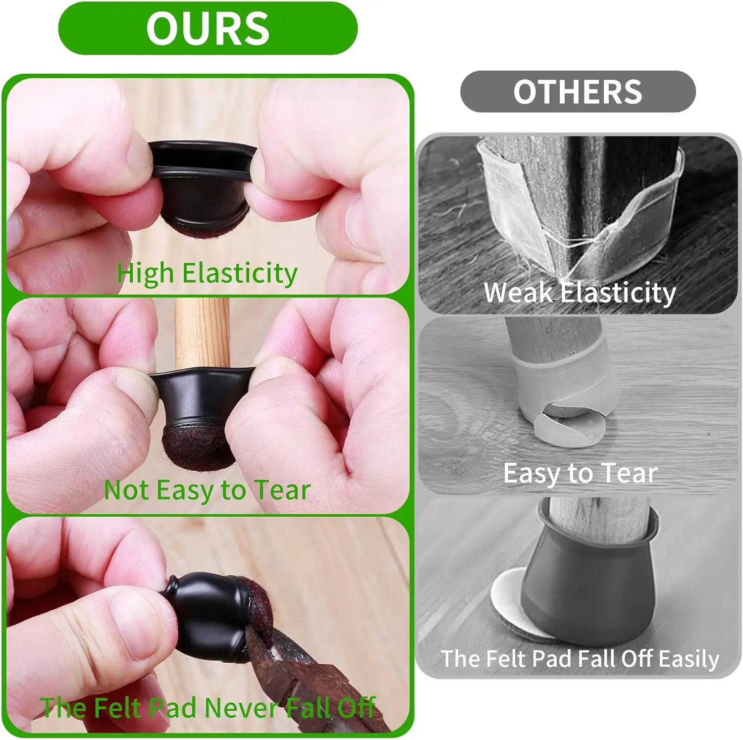 8PCS Round Chair Leg Floor Protectors Foot Cover Diagonal Silicone Furniture Black Table Feet for Hardwood Table Protect Floor