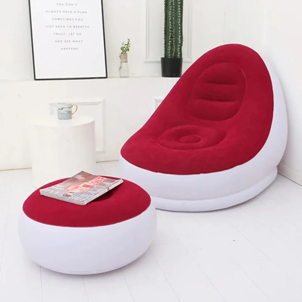 Lazy Inflatable Lounge Chair for Adults Folding Portable Lazy Sofa with Foot Stool Air Couch Sofa for Livingroom and Bedroom