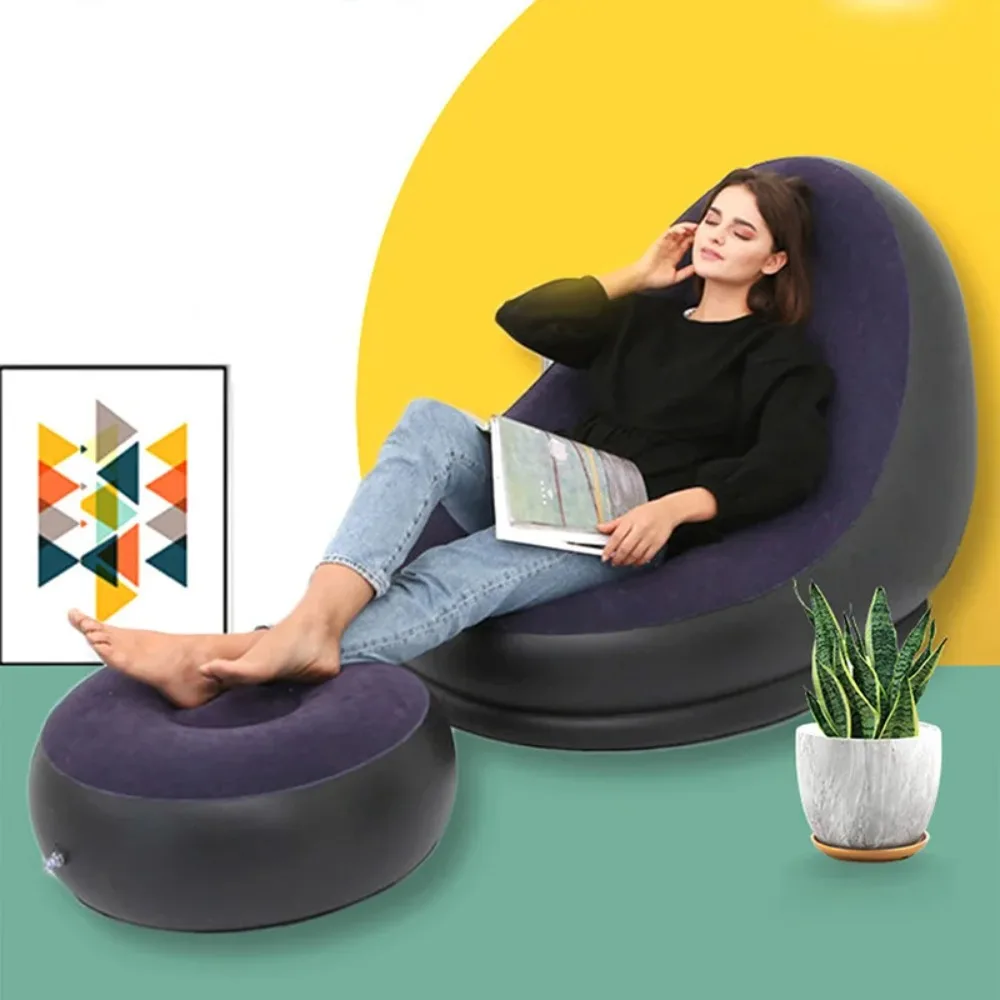 Lazy Inflatable Lounge Chair for Adults Folding Portable Lazy Sofa with Foot Stool Air Couch Sofa for Livingroom and Bedroom