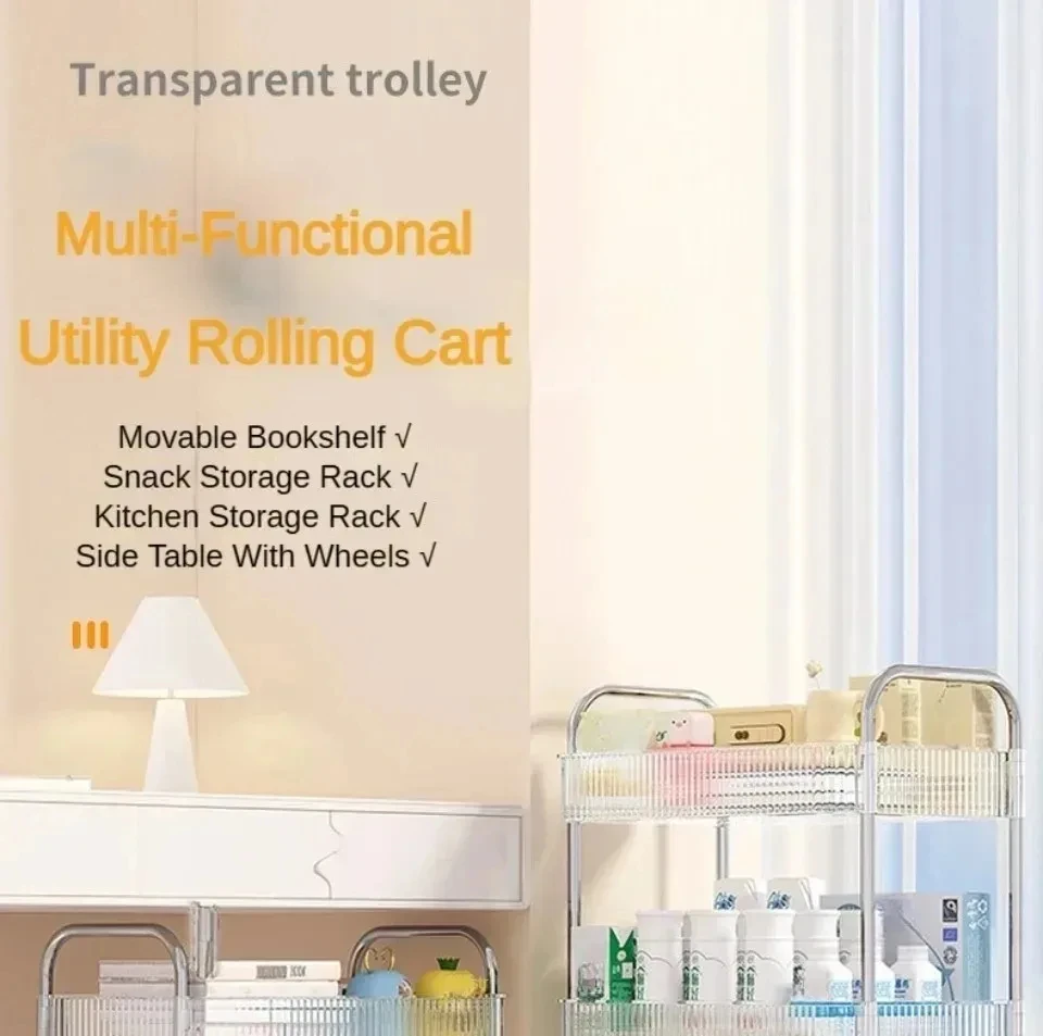 Mobile Storage Trolley 2/3/4 Tiers Acrylic Trolley With Wheel Multilayer Transparent Storage Rack Living Room Snack Storages