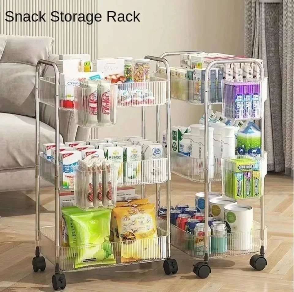 Mobile Storage Trolley 2/3/4 Tiers Acrylic Trolley With Wheel Multilayer Transparent Storage Rack Living Room Snack Storages