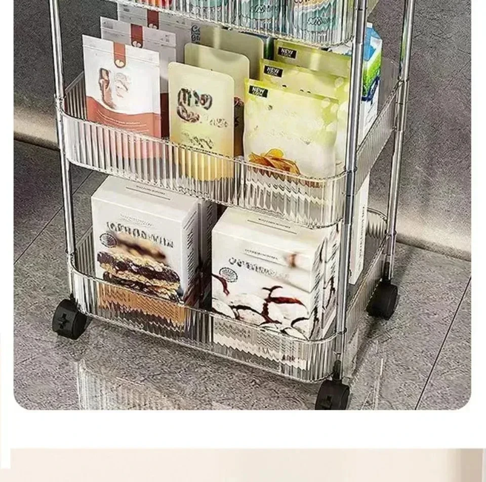 Mobile Storage Trolley 2/3/4 Tiers Acrylic Trolley With Wheel Multilayer Transparent Storage Rack Living Room Snack Storages