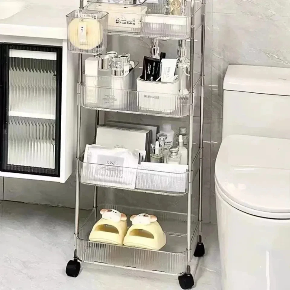 Mobile Storage Trolley 2/3/4 Tiers Acrylic Trolley With Wheel Multilayer Transparent Storage Rack Living Room Snack Storages
