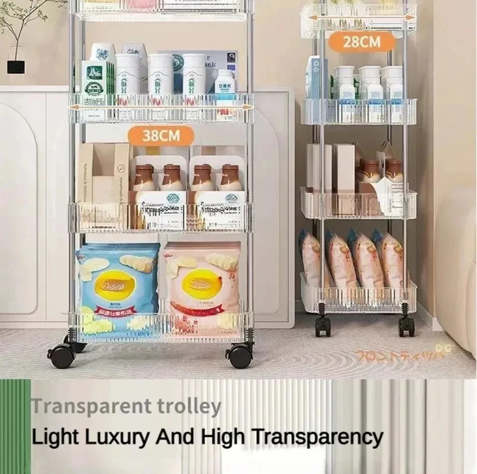 Mobile Storage Trolley 2/3/4 Tiers Acrylic Trolley With Wheel Multilayer Transparent Storage Rack Living Room Snack Storages