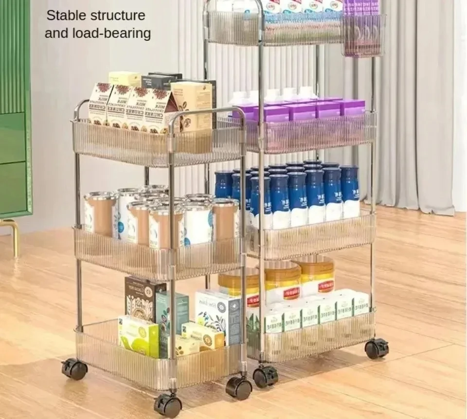 Mobile Storage Trolley 2/3/4 Tiers Acrylic Trolley With Wheel Multilayer Transparent Storage Rack Living Room Snack Storages