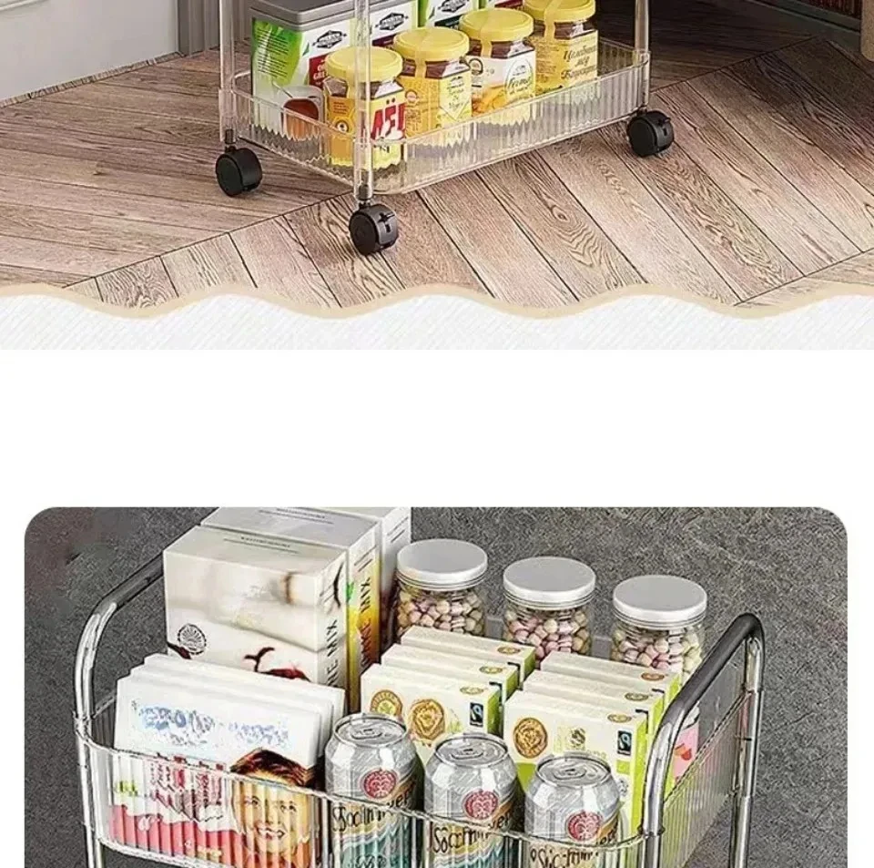 Mobile Storage Trolley 2/3/4 Tiers Acrylic Trolley With Wheel Multilayer Transparent Storage Rack Living Room Snack Storages