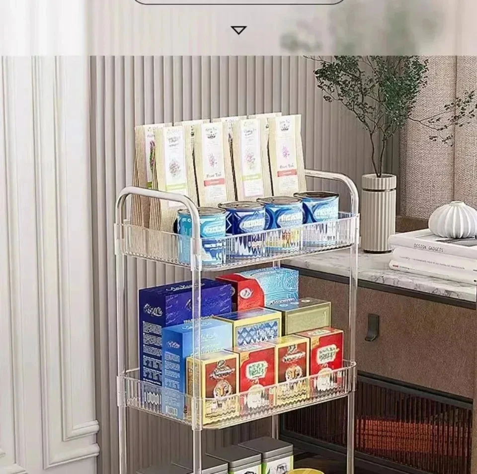 Mobile Storage Trolley 2/3/4 Tiers Acrylic Trolley With Wheel Multilayer Transparent Storage Rack Living Room Snack Storages