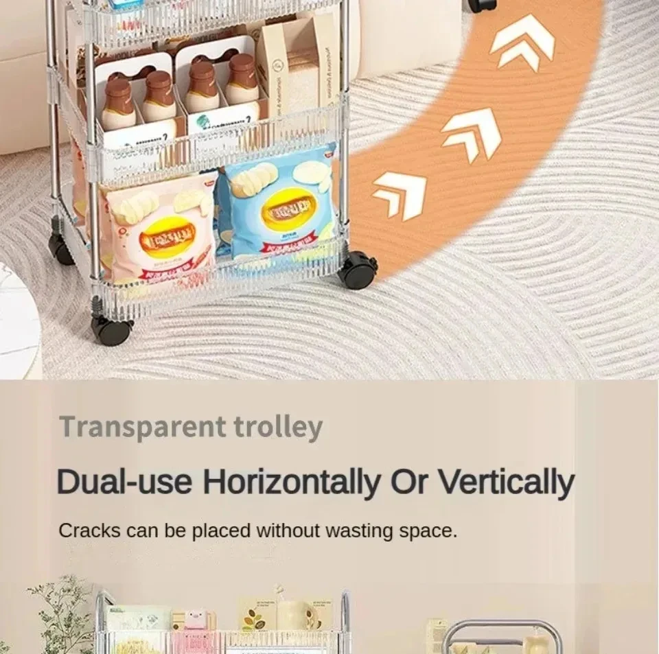 Mobile Storage Trolley 2/3/4 Tiers Acrylic Trolley With Wheel Multilayer Transparent Storage Rack Living Room Snack Storages