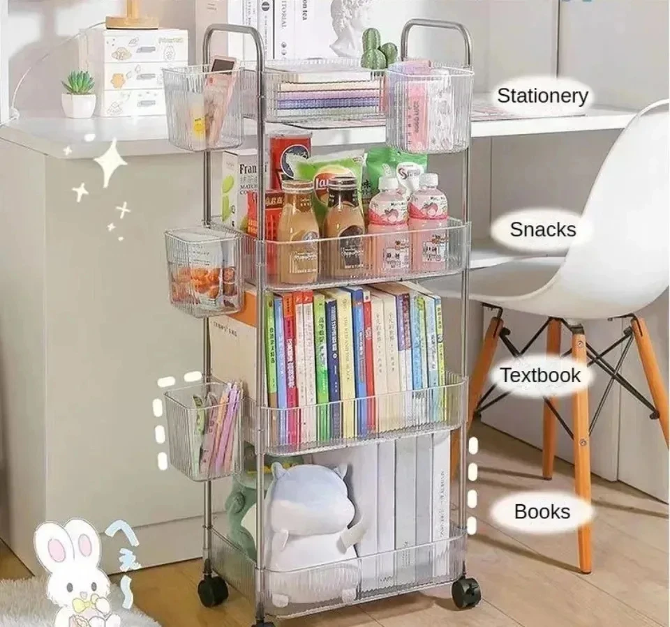 Mobile Storage Trolley 2/3/4 Tiers Acrylic Trolley With Wheel Multilayer Transparent Storage Rack Living Room Snack Storages