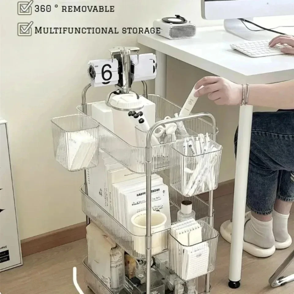 Mobile Storage Trolley 2/3/4 Tiers Acrylic Trolley With Wheel Multilayer Transparent Storage Rack Living Room Snack Storages