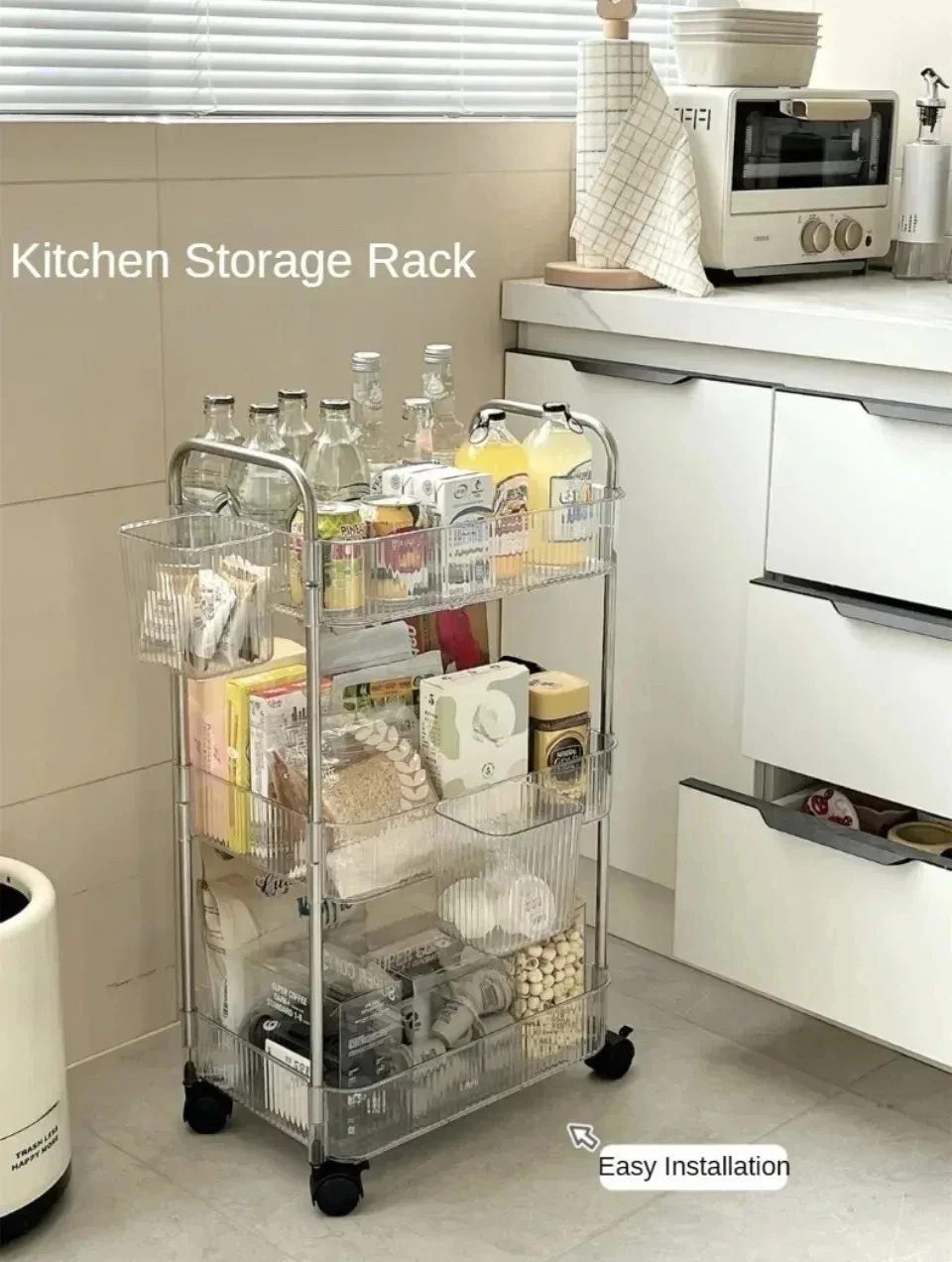 Mobile Storage Trolley 2/3/4 Tiers Acrylic Trolley With Wheel Multilayer Transparent Storage Rack Living Room Snack Storages