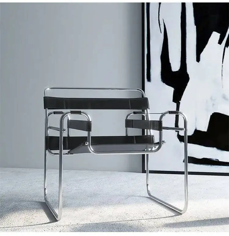 Vasily Chair Designer Recliner Chair Stainless Steel Saddle Leather Armchair Nordic Leisure Chair Medieval Style Single Chair