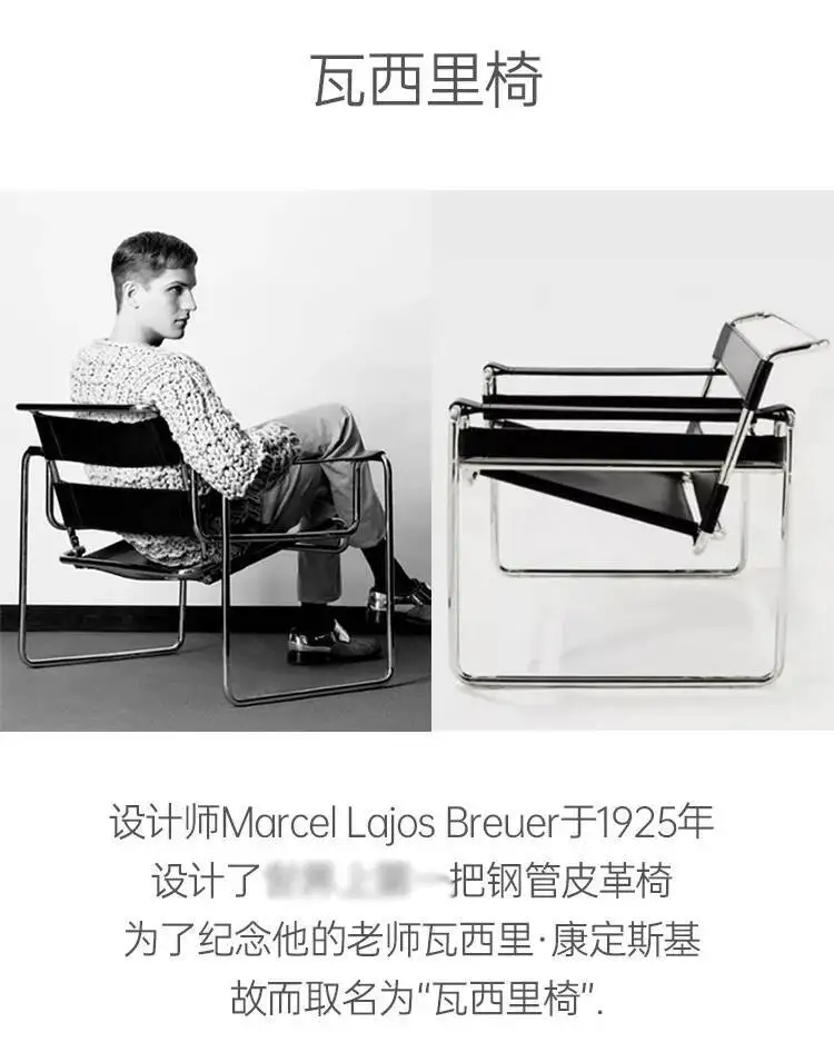 Vasily Chair Designer Recliner Chair Stainless Steel Saddle Leather Armchair Nordic Leisure Chair Medieval Style Single Chair