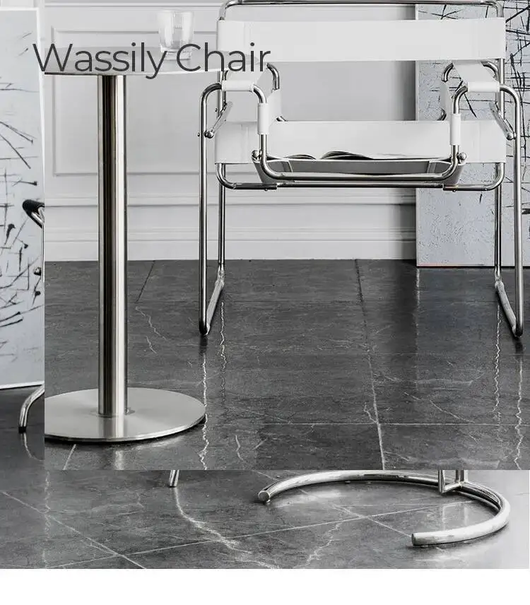 Vasily Chair Designer Recliner Chair Stainless Steel Saddle Leather Armchair Nordic Leisure Chair Medieval Style Single Chair