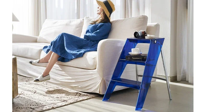 Home Nordic Household Multifunctional Ladder Transparent Folding Room Non-slip Pedal Ladder Built-in Herringbone Ladder