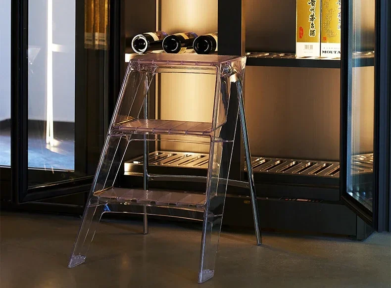 Home Nordic Household Multifunctional Ladder Transparent Folding Room Non-slip Pedal Ladder Built-in Herringbone Ladder