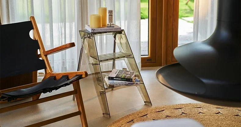 Home Nordic Household Multifunctional Ladder Transparent Folding Room Non-slip Pedal Ladder Built-in Herringbone Ladder