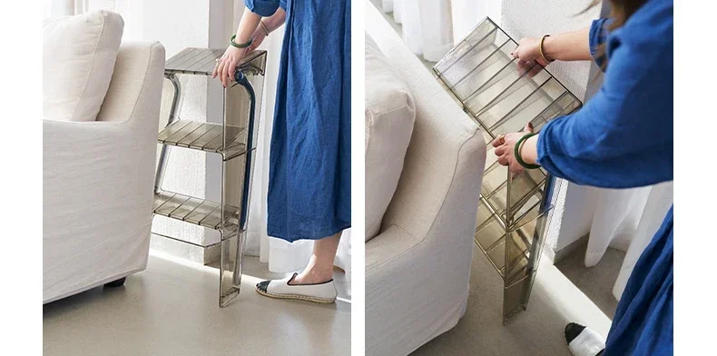 Home Nordic Household Multifunctional Ladder Transparent Folding Room Non-slip Pedal Ladder Built-in Herringbone Ladder