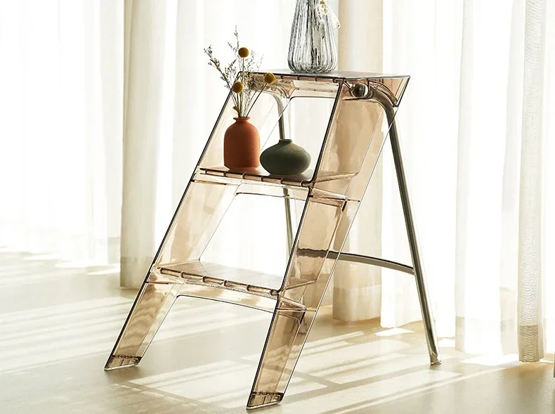 Home Nordic Household Multifunctional Ladder Transparent Folding Room Non-slip Pedal Ladder Built-in Herringbone Ladder