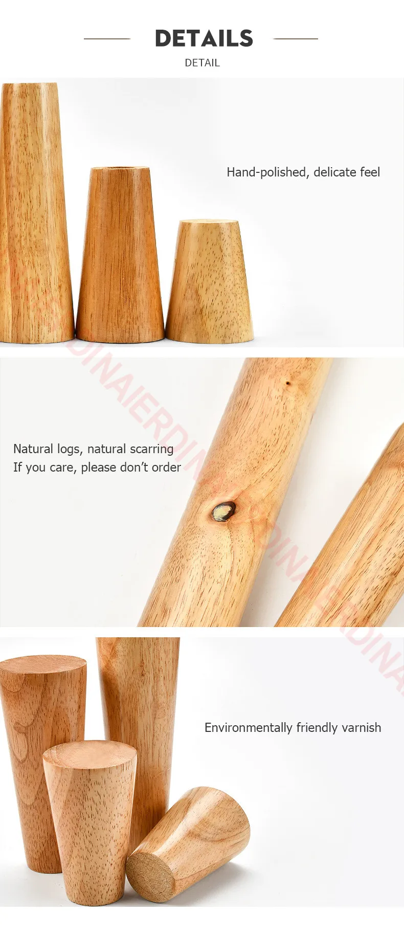 NAIERDI 1PC 8-60cm Round Wood Furniture Legs Natural Solid Wooden Replacement Table Feets Cabinet Bed Sofa Leg Stainless Plates