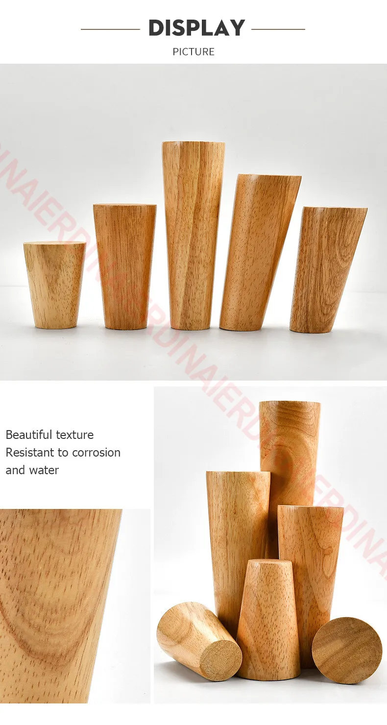 NAIERDI 1PC 8-60cm Round Wood Furniture Legs Natural Solid Wooden Replacement Table Feets Cabinet Bed Sofa Leg Stainless Plates