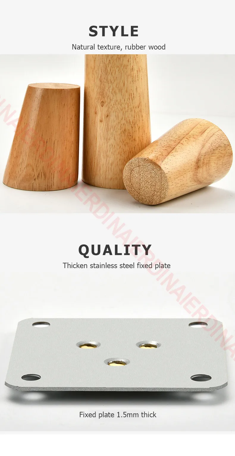 NAIERDI 1PC 8-60cm Round Wood Furniture Legs Natural Solid Wooden Replacement Table Feets Cabinet Bed Sofa Leg Stainless Plates