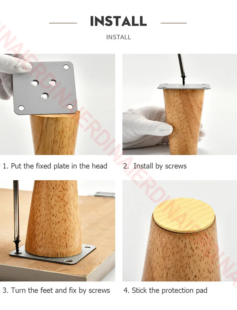 NAIERDI 1PC 8-60cm Round Wood Furniture Legs Natural Solid Wooden Replacement Table Feets Cabinet Bed Sofa Leg Stainless Plates