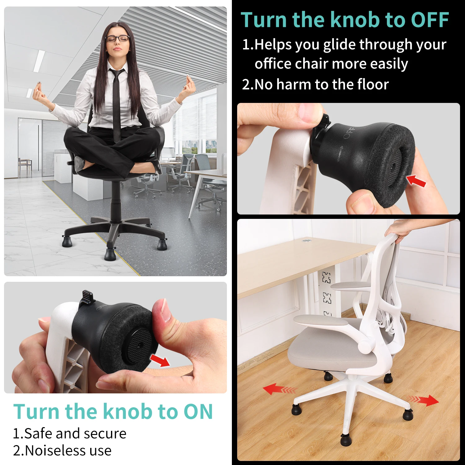 5PCS Office Chair Caster Swivel Wheels to Fixed Stationary Castors Replacement Bell Glides Furniture Chair Feet Wheel Stopper