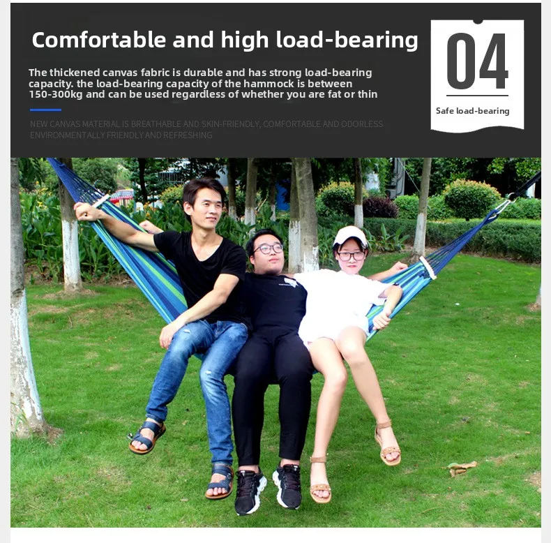 Outdoor Canvas Camping Hammock Anti Rollover Portable Thicken Fabric Single/Double Hammock with Carry Bag for Patio, Backyard