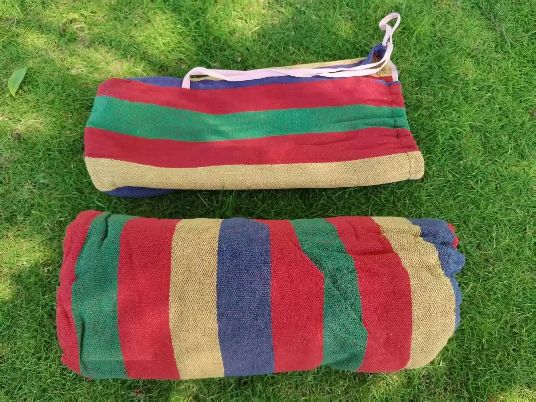 Outdoor Canvas Camping Hammock Anti Rollover Portable Thicken Fabric Single/Double Hammock with Carry Bag for Patio, Backyard