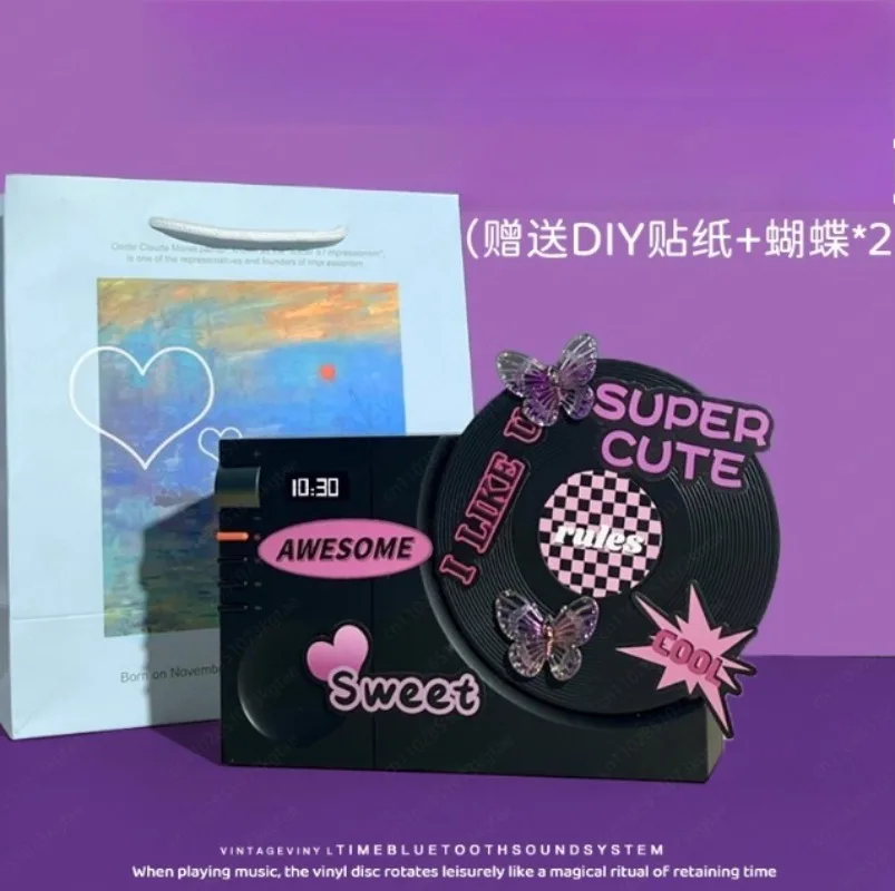 Time Vinyl Record Player Retro Bluetooth Stereo Speakers Small Wireless Clock High Quality Home CD Player