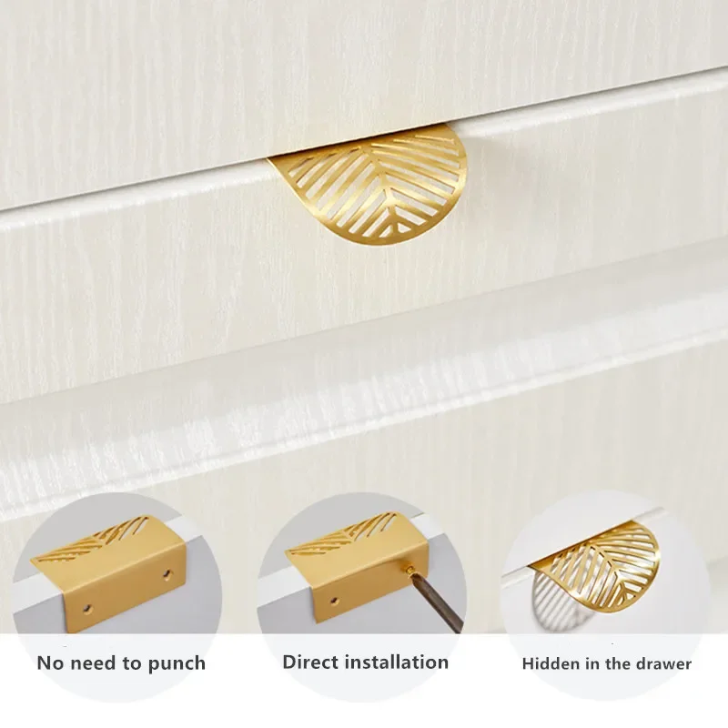 New Leaf-shaped Modern Furniture Drawer Brass Handles Furniture Wardrobe Drawer Knob Brass Door Handles Wholesale