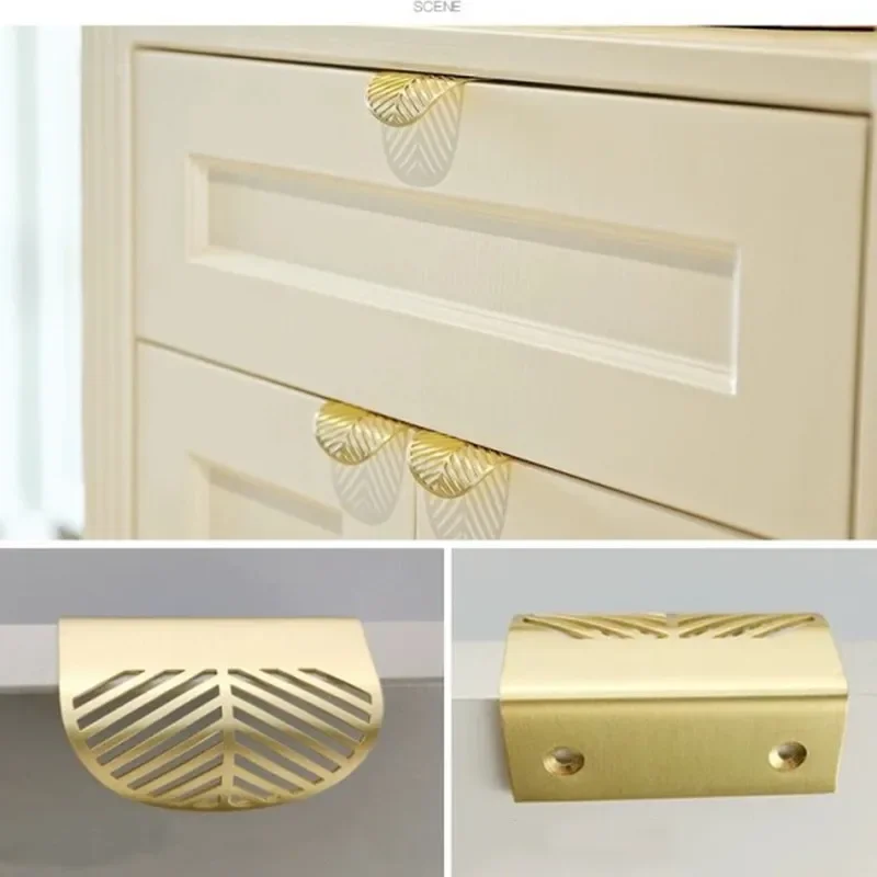 New Leaf-shaped Modern Furniture Drawer Brass Handles Furniture Wardrobe Drawer Knob Brass Door Handles Wholesale