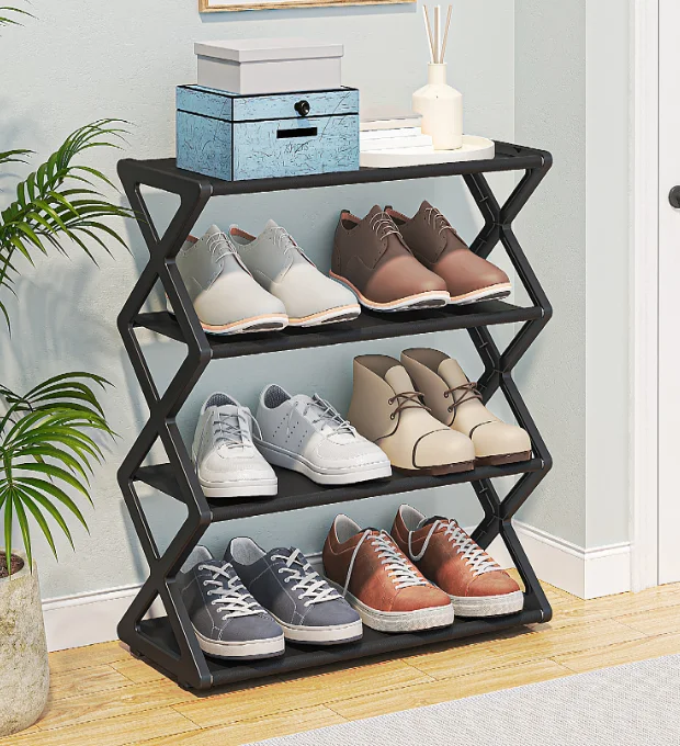3-Tier Stackable Shoe Rack, Foldable X-Design Plastic Organizer for Entryway Bedroom Dorm, Easy Assembly Space Saving