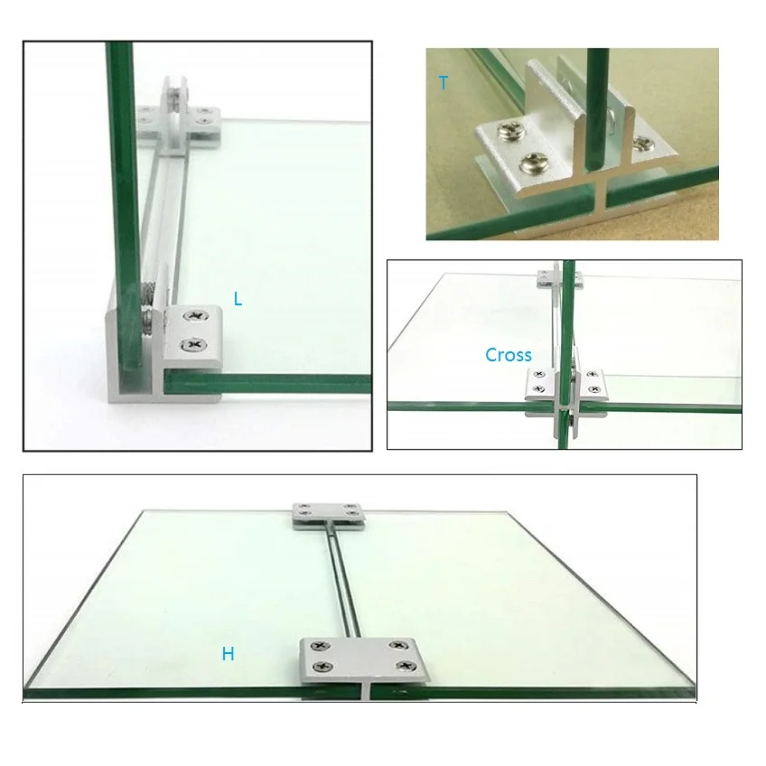 4Pcs Aluminum Glass To Glass Joint Clamp Bracket Cubicle Partition L H T Cross Shaped Joiner